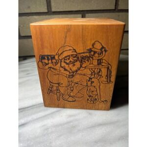 TOYSTALGIA 1980 Wooden Christmas Santa Musical Piggy Bank Coin Box Vintage